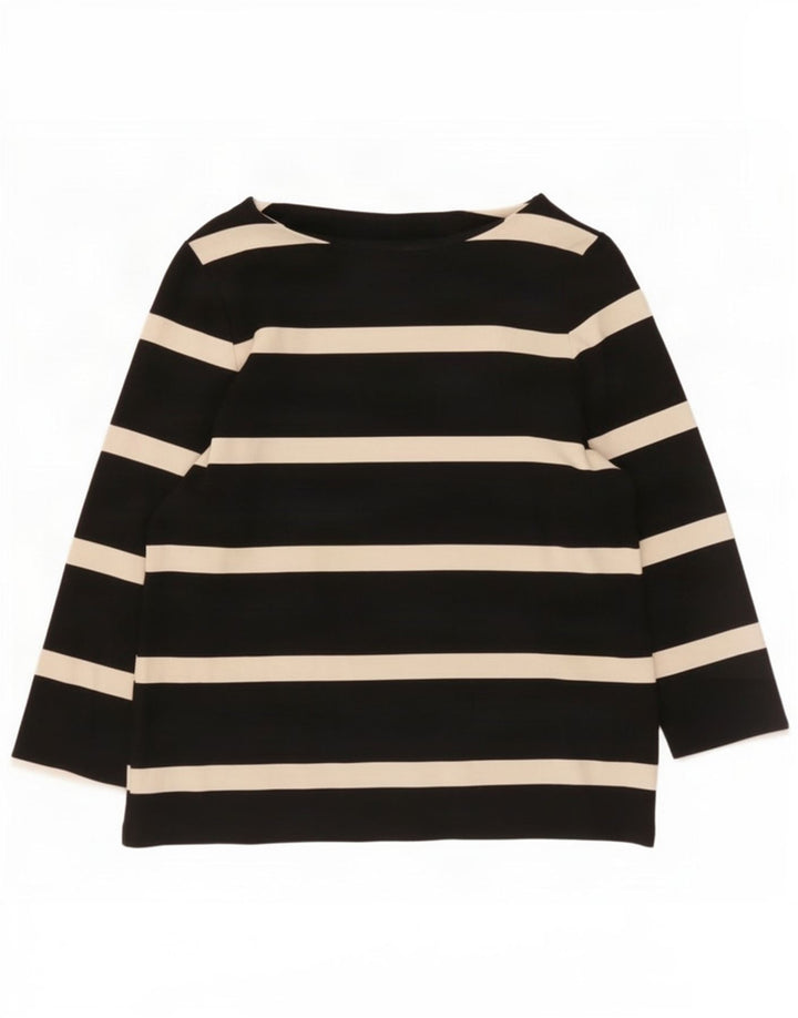 Marks & Spencer dametop 3/4 ærmer UK 12 medium sort stribet viskose