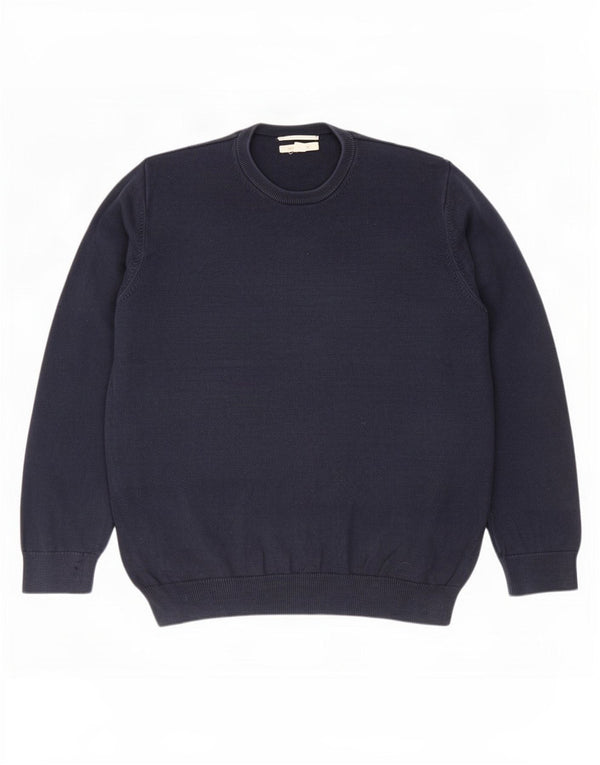 Marks & Spencer Mens Crew Neck Jumper Sweater XL Navy Blue Cotton