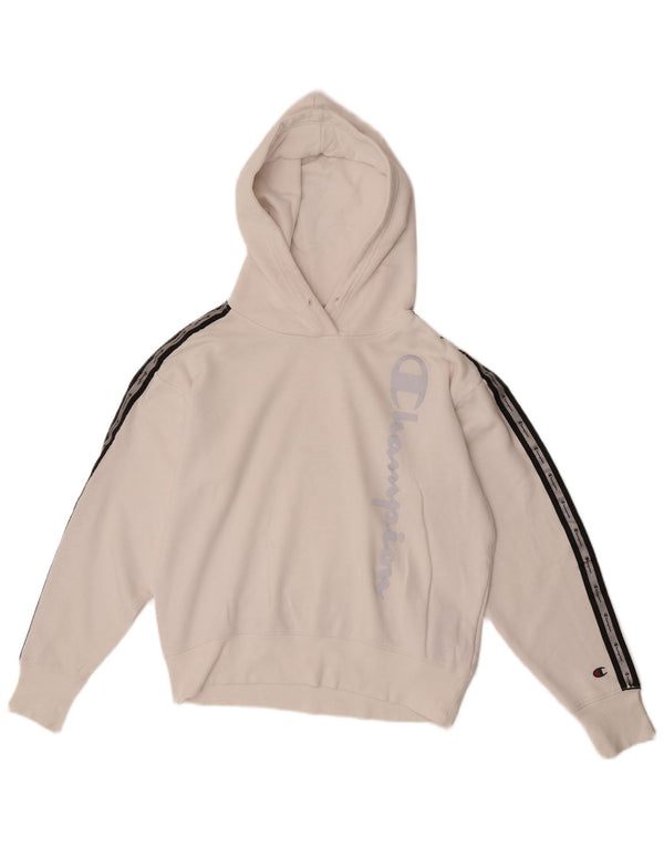 Champion Dame Grafisk Hoodie Jumper UK 16 Large White Colourblock Bomuld