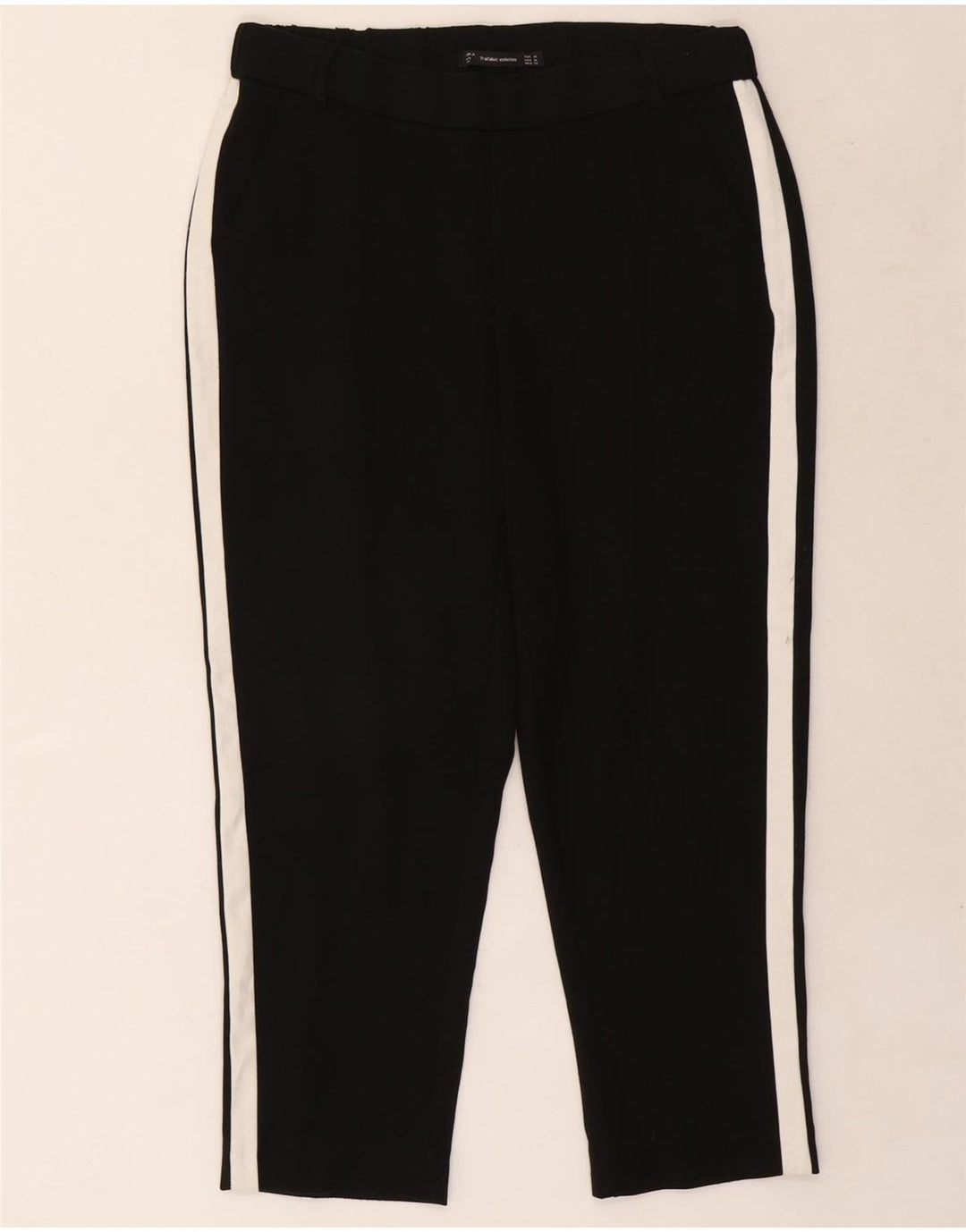 Zara Dame Trafaluc Cropped Trousers Medium W30 L24 Sort Colourblock