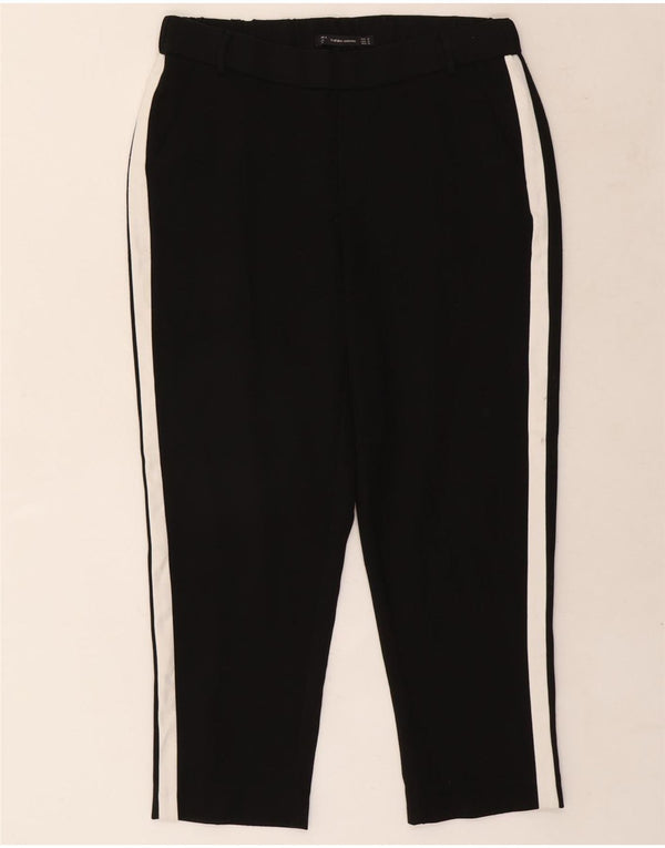 Zara Dame Trafaluc Cropped Trousers Medium W30 L24 Sort Colourblock