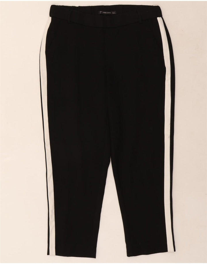 Zara Dame Trafaluc Cropped Trousers Medium W30 L24 Sort Colourblock