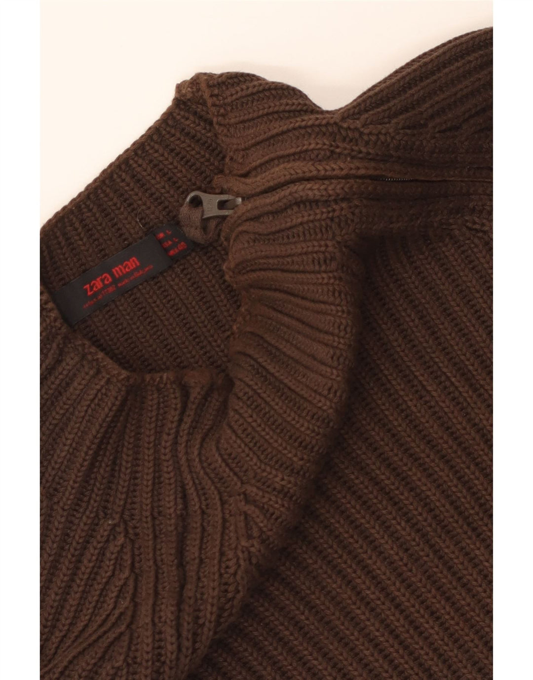 Zara Herre Zip Neck Jumper Sweater Large Brun