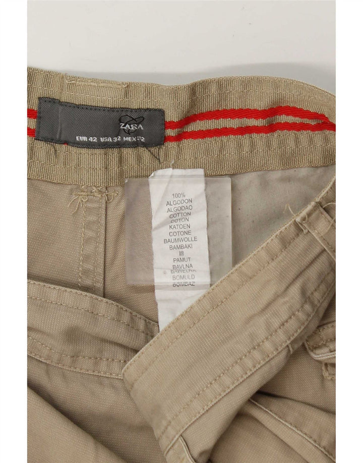 Zara Herre Cargo Shorts EU 42 Large W32 Beige Bomuld