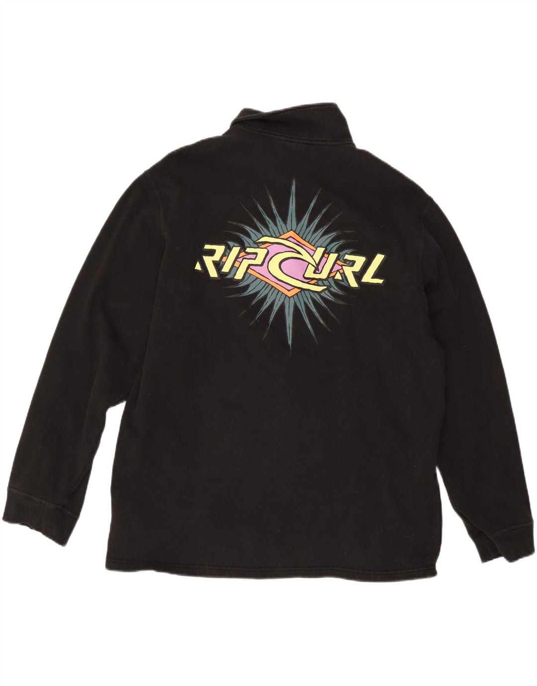 RIP CURL Herre Grafisk Zip Neck Sweatshirt Jumper Stor Sort Bomuld