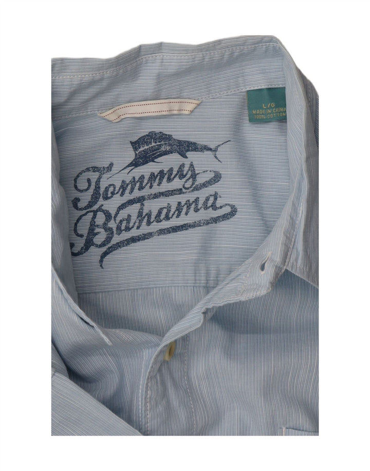 TOMMY BAHAMA Mens Shirt Large Blue Pinstripe Cotton Vintage Tommy Bahama and Second-Hand Tommy Bahama from Messina Hembry 