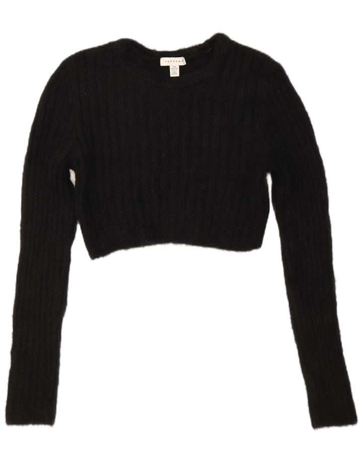 Topshop Dame Crop Boat Neck Jumper Sweater UK 12 Medium Sort Polyamid