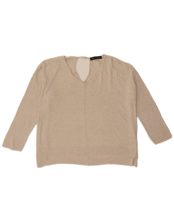 Marks & Spencer Dame 3/4-ærmet V-hals sweater UK 16 Large Beige