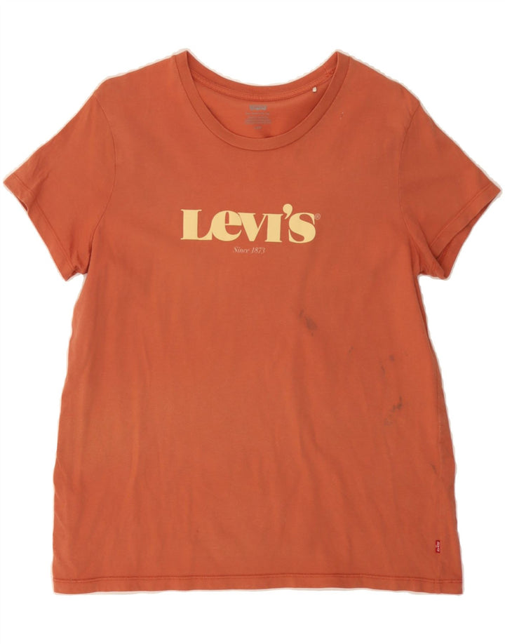 LEVI'S Womens Graphic T-Shirt Top UK 16 Large Orange Cotton Vintage Levi's and Second-Hand Levi's from Messina Hembry 