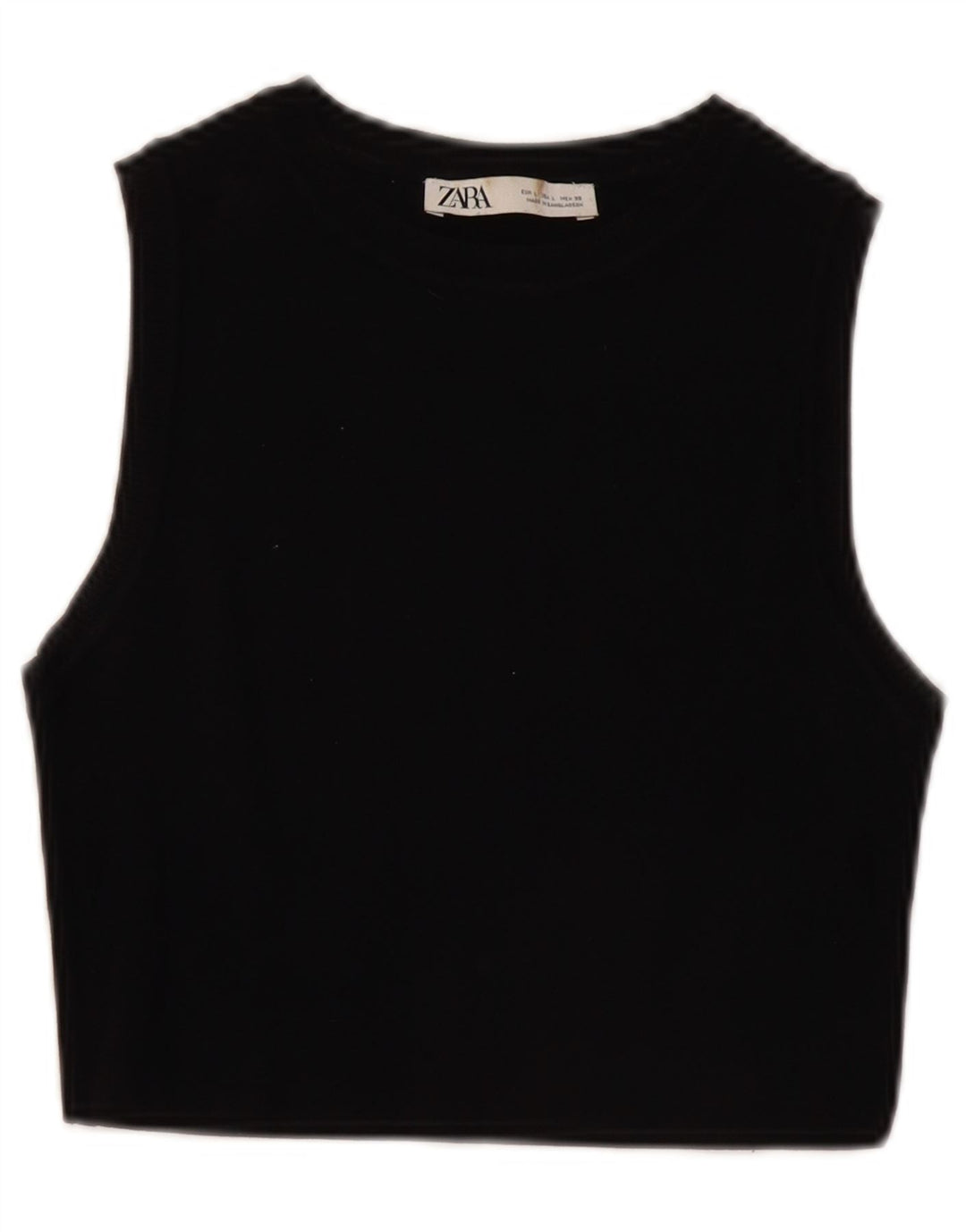 Zara Womens Crop Vest Top UK 14 Large Black Viscose