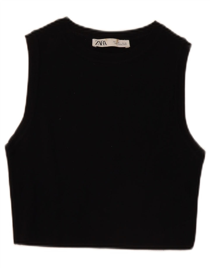 Zara Womens Crop Vest Top UK 14 Large Black Viscose