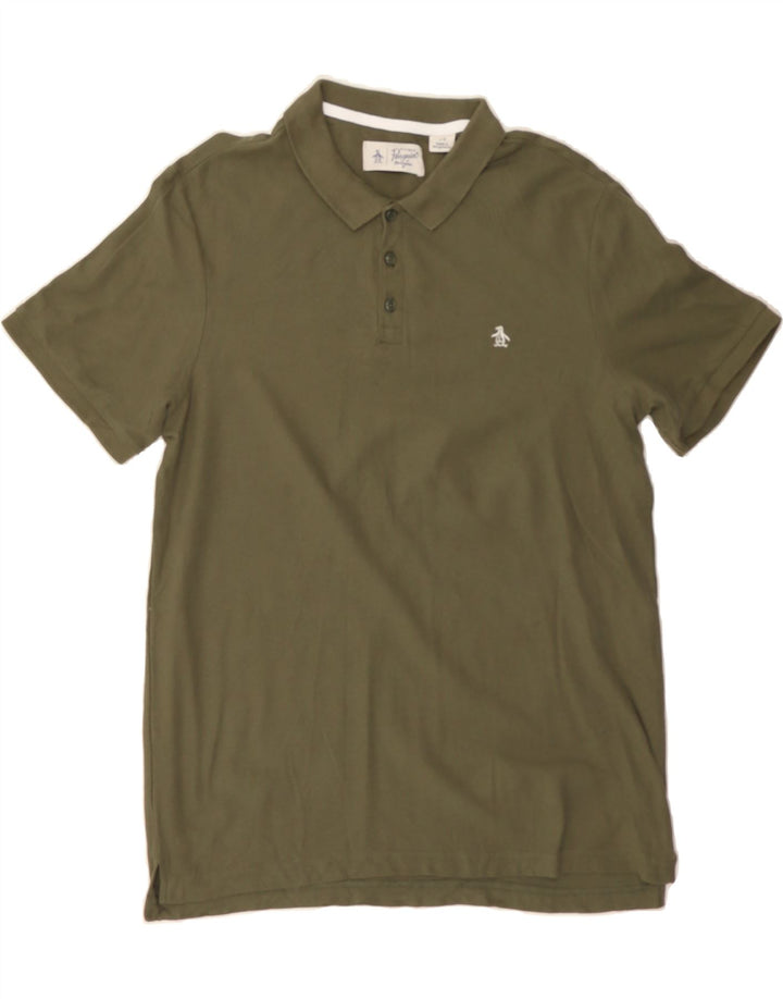 PENGUIN Mens Polo Shirt Large Khaki Cotton Vintage Penguin and Second-Hand Penguin from Messina Hembry 