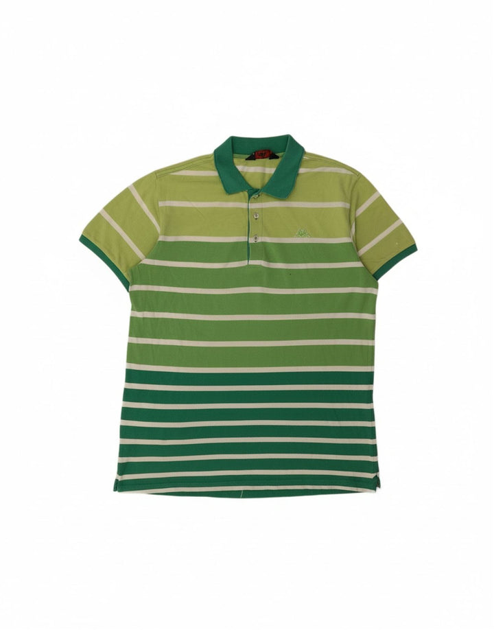 KAPPA Mens Polo Shirt Large Green Striped Cotton