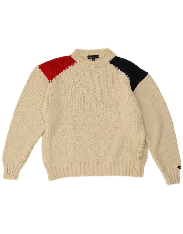 Tommy Hilfiger Herre Crew Neck Jumper Sweater XL Off White Colourblock Uld