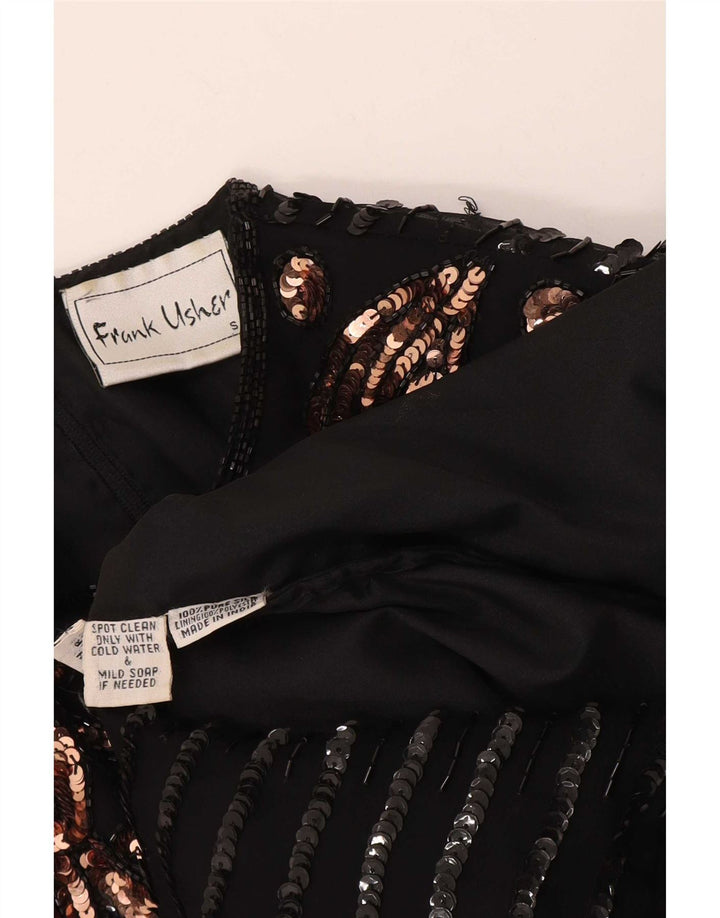 Frank Usher Kvinde Aftenbluse Top UK 10 Small Black Paisley Silk