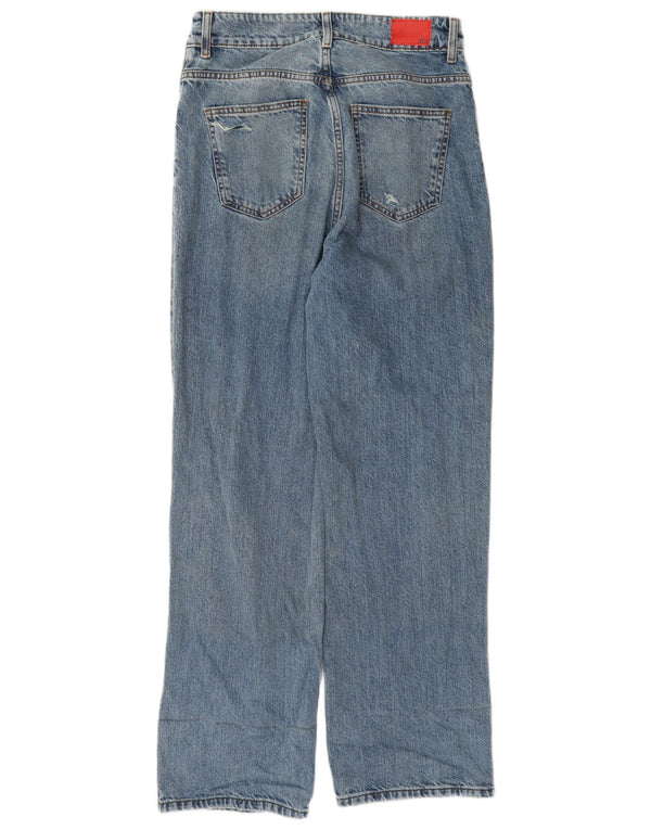 Zara Dame Højtalje Distressed Straight Jeans EU 40 Medium W30 L31 Blå