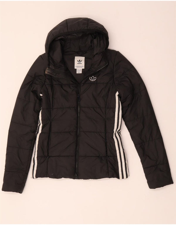 Adidas Womens Hooded Padded Jacket UK 6 XS Black Polyester