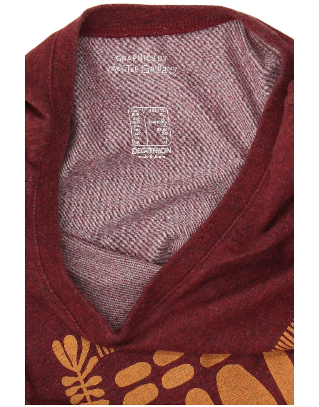 Decathlon Herre Grafisk T-Shirt Top Stor Burgundy