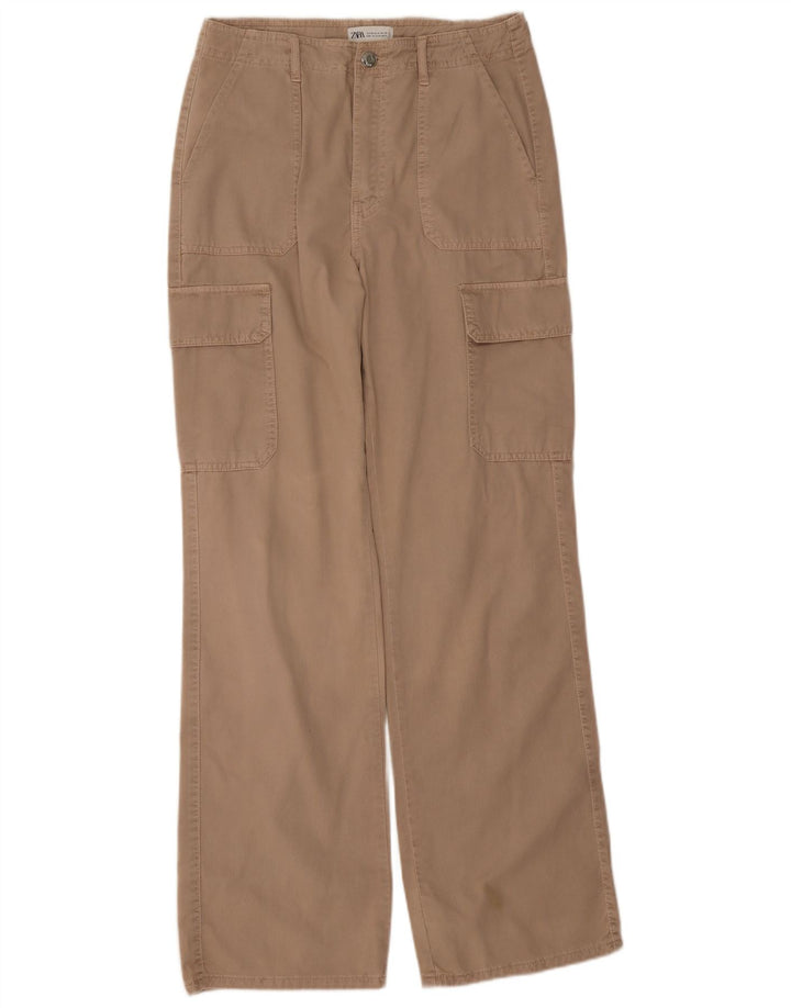 Zara Dame Straight Cargo Bukser EU 38 Small W28 L33 Beige