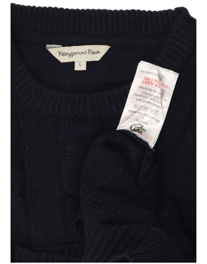 KANGAROO POO Mens Crew Neck Jumper Sweater Large Navy Blue Wool