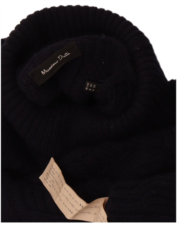 Massimo Dutti Dame Rullehals Sweater UK 14 Medium Navy Blue Wool