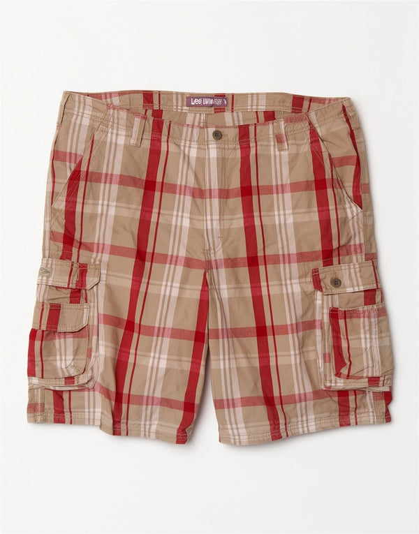 Lee Herre Cargo Shorts W42 2XL Grå Plaid Bomuld
