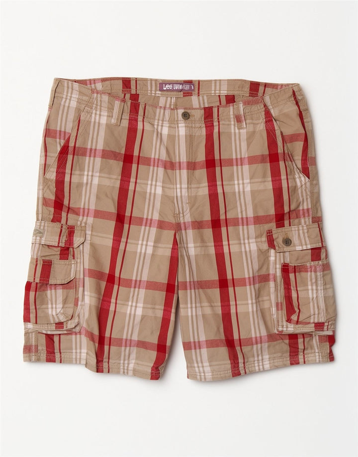 Lee Herre Cargo Shorts W42 2XL Grå Plaid Bomuld