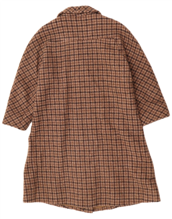 Vintage dobbeltradet frakke til kvinder UK 12 Medium Brown Houndstooth