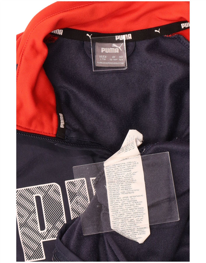 PUMA Boys Graphic Tracksuit Top Jacket 13-14 Years Navy Blue Colourblock