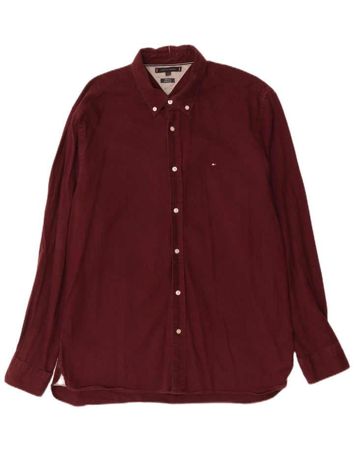 TOMMY HILFIGER Herre Regular Fit skjorte XL rødbrun bomuld