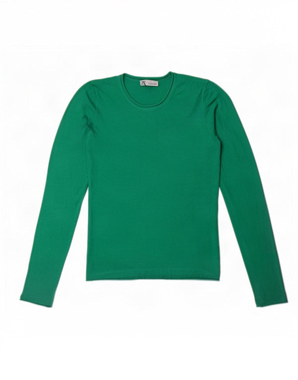 Zara Womens Top Long Sleeve UK 14 Large Green Viscose