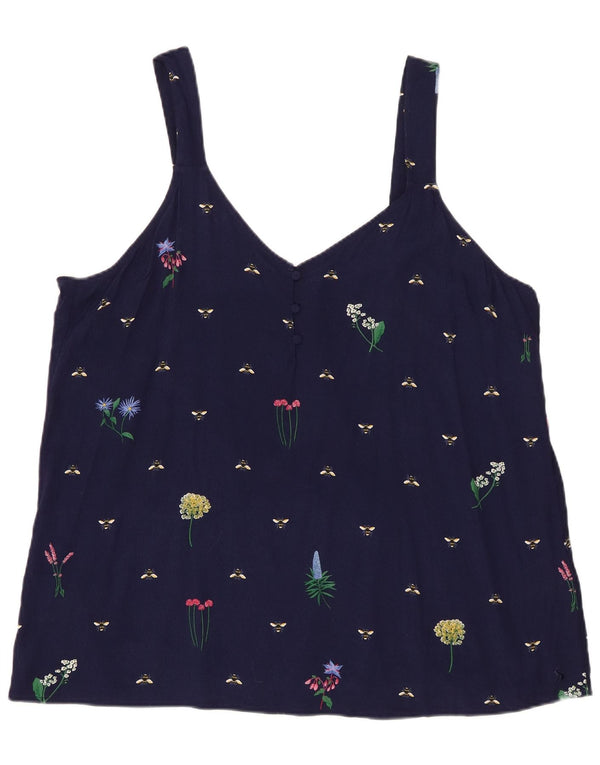 Joules kvinders abstrakt mønster Cami Top UK 20 2XL Navy Blue Viscose