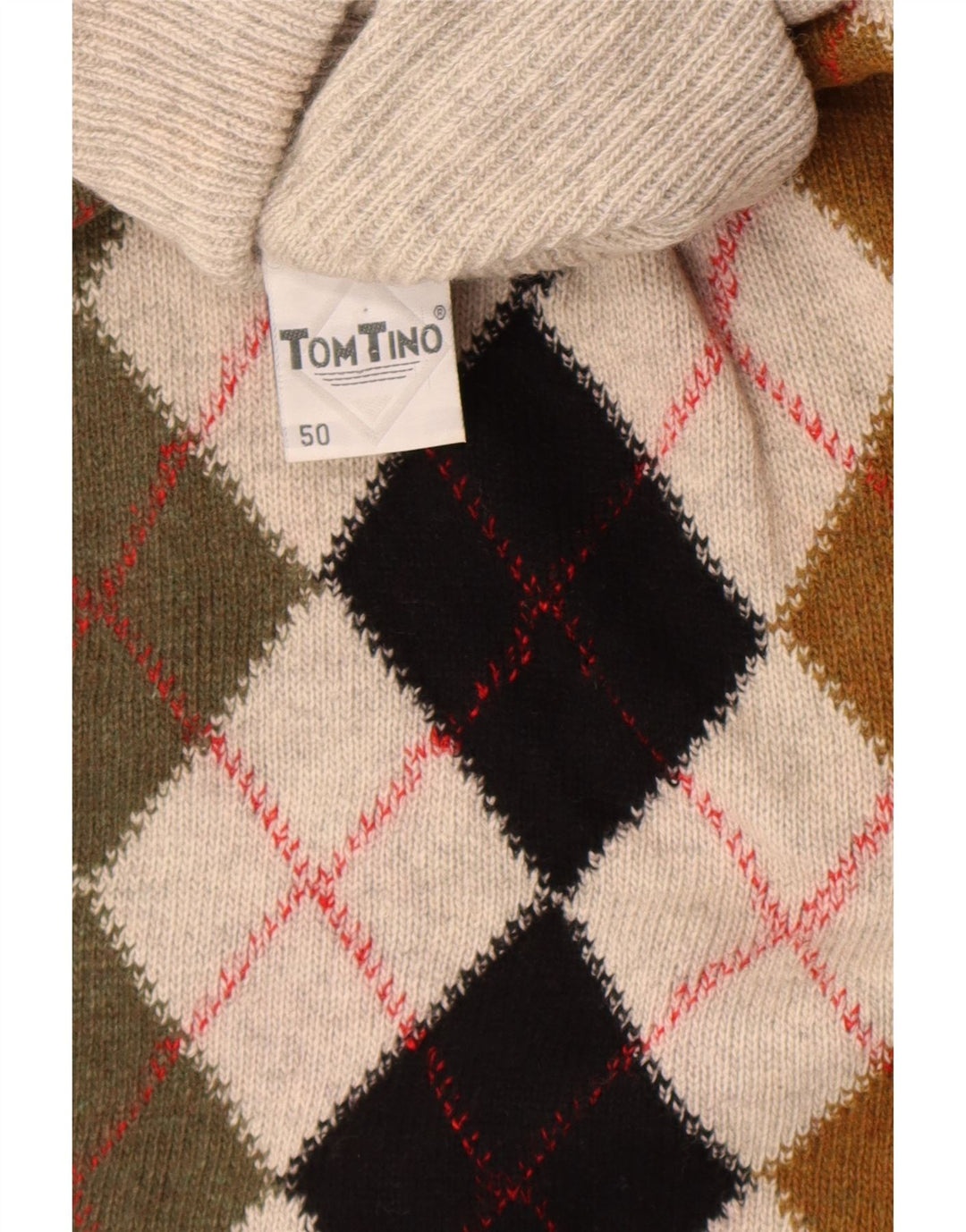 Tom Tino Herre Roll Neck Jumper Sweater IT 50 Medium Grey Argyle/Diamond
