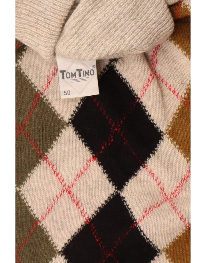 Tom Tino Herre Roll Neck Jumper Sweater IT 50 Medium Grey Argyle/Diamond