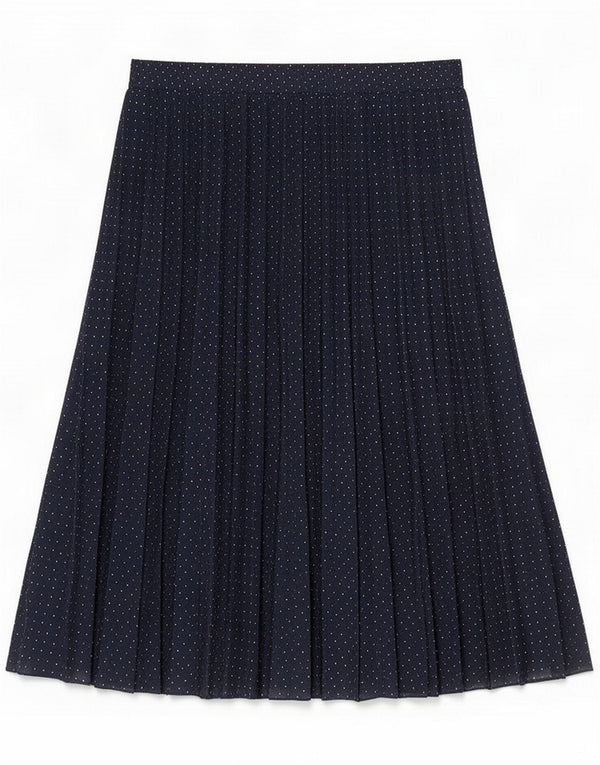 Cotton Traders Womens Pleated A-Line Skirt UK 8 Small W30 Navy Blue Spotted