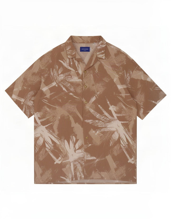 Jack & Jones Herre abstrakt mønster kortærmet skjorte medium beige viskose