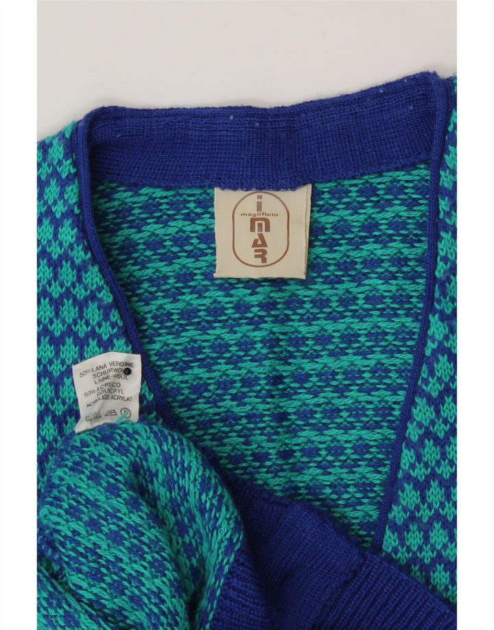 Vintage dame cardigan sweater UK 14 Medium Blue Houndstooth Uld