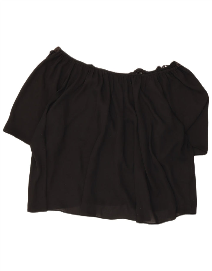 Zara Womens Crop Oversized Off Shoulder Top UK 16 Large Black Floral