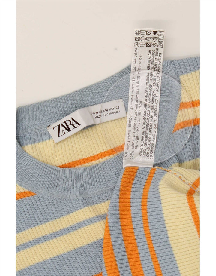 Zara Womens Crop Bluse Top UK 12 Medium Multicolored Stribet Viscose