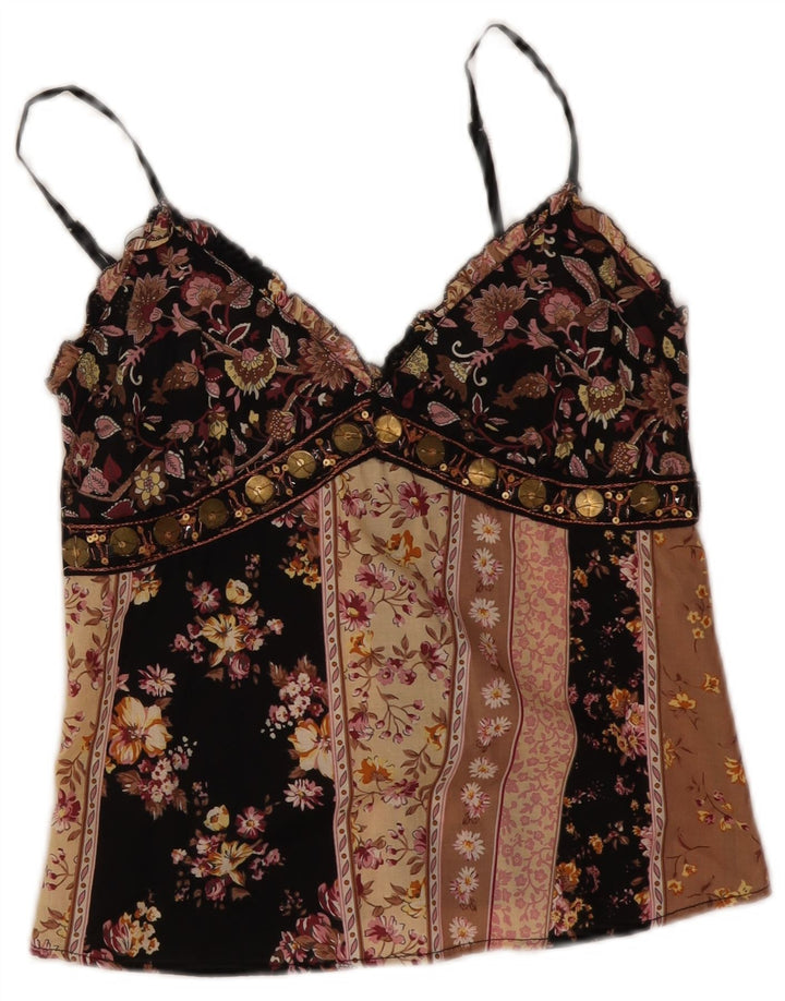 Vintage Dame Crop Cami Top UK 8 Small Black Floral