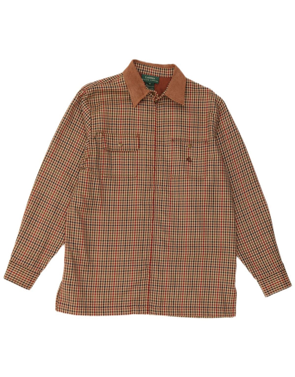Ralph Lauren Dame Flanell Shirt UK 14 Medium Brown Houndstooth Acetate