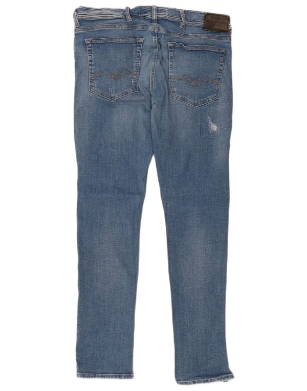 Replay Mens Jondrill Distressed Skinny Jeans W36 L32 Blue Cotton