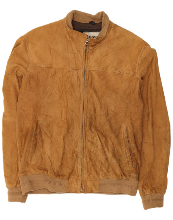 Geox Herre Respira Ruskind Bomber Jacket UK 44 2XL Beige Læder