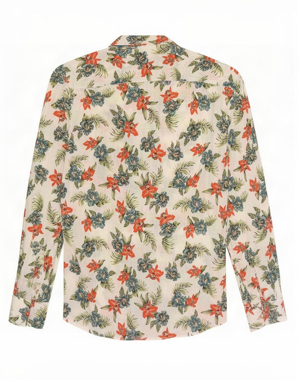Benetton Mens Shirt Large White Floral Cotton