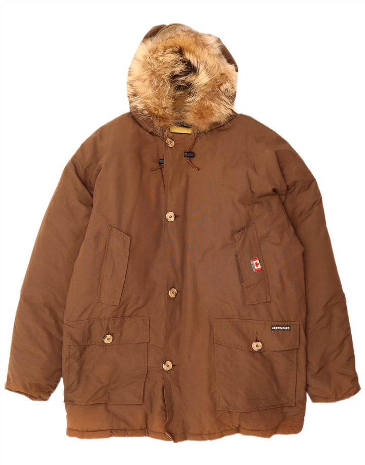 Aesse Herre Hooded Parka Jacket UK 44 2XL Brun Nylon