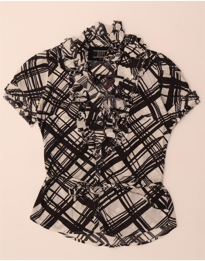 D.E.P.T Womens Graphic Ruffle Front Shirt Blouse UK 10 Small Black Check Vintage D.E.P.T and Second-Hand D.E.P.T from Messina Hembry 
