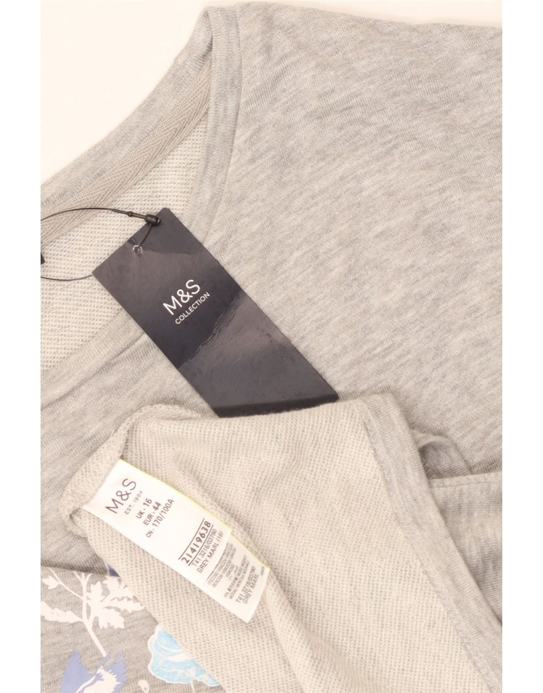 Marks & Spencer Dame Grafisk Top Langærmet UK 16 Large Grey Floral