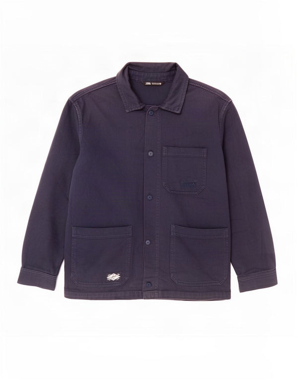 Zara Herre Utility Jacket UK 42 XL Navy Blue Cotton