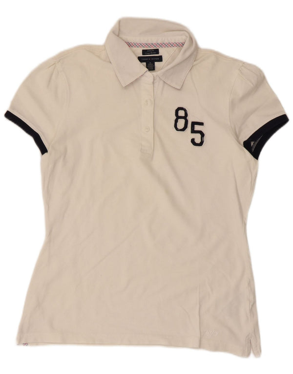Tommy Hilfiger Graphic Polo Shirt UK 12 Medium White Colourblock