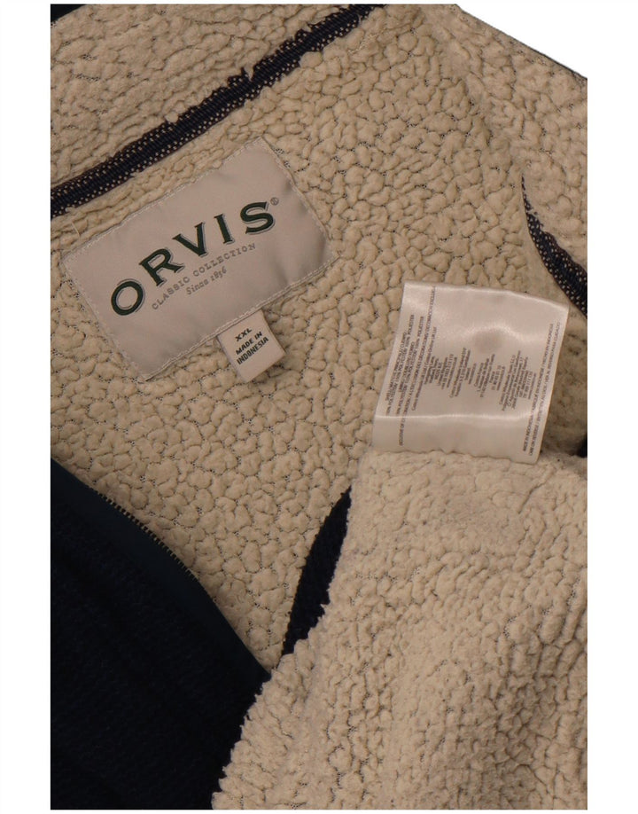 Orvis Herre Zip Neck Sherpa Sweatshirt Jumper 2XL Navy Blue Polyester